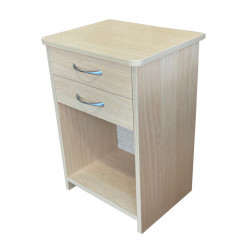 Mesita de noche geriátrica MH fabricada en melamina con dos cajones y hueco